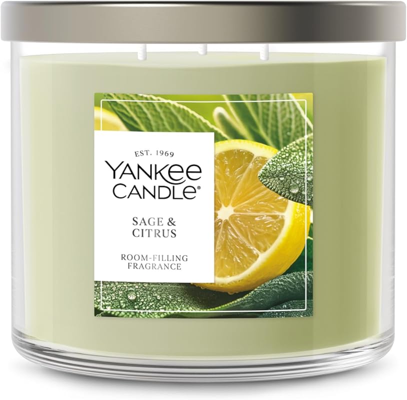 Yankee Candle Sage & Citrus Scented Candle, 14.5oz 3-Wick Jar with Up
