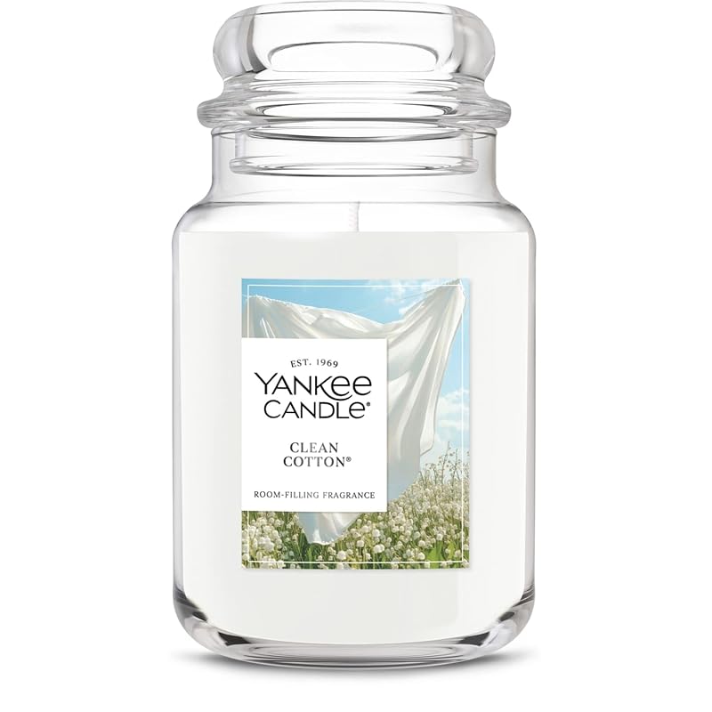 Yankee Candle Clean Cotton Scented Jar Candle, 22oz Large, 150 Hour Bu