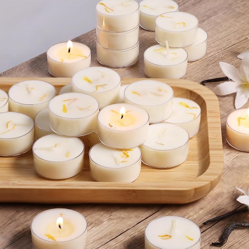 Vanilla Scented Tealight Candles, 48 Pack, 4-5 Hour Smokeless Natural 