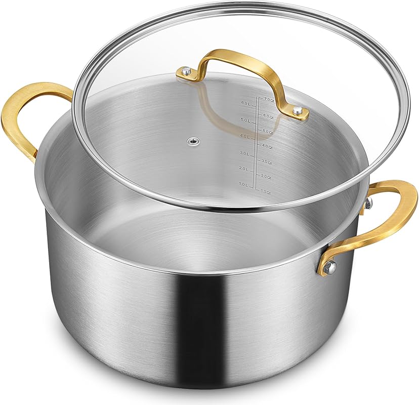 BEZIA 6 Quart 3-Ply Fully Clad Stainless Steel Stockpot with Lid, Even