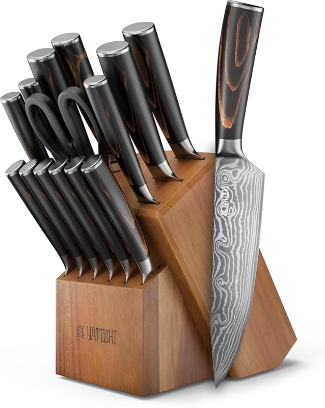 Yatoshi 15-Piece Professional Kitchen Knife Set, High Carbon Stainless