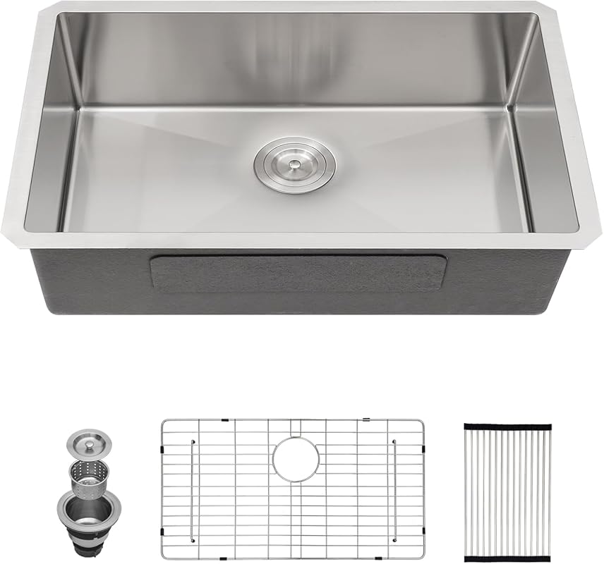 30-inch Undermount Kitchen Sink, 16 Gauge Stainless Steel Single Bowl 
