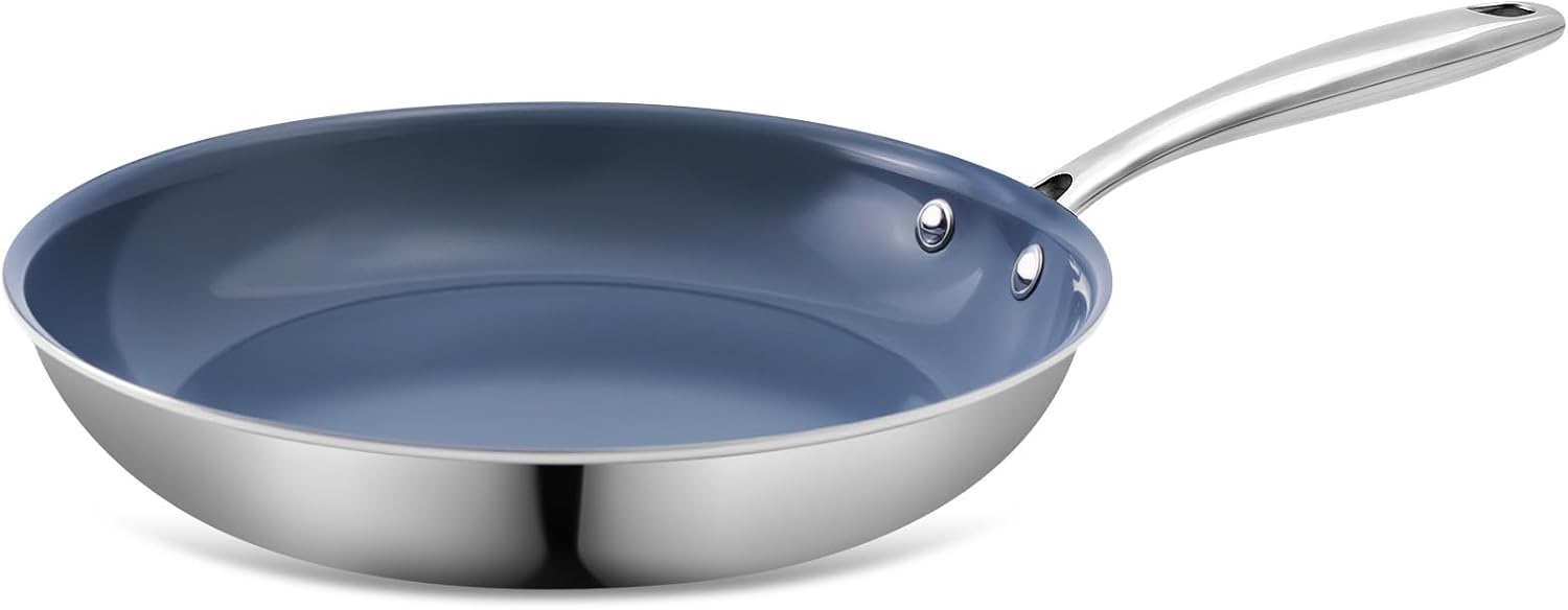 8-Inch Stainless Steel Nonstick Frying Pan - Ceramic Coating, Inductio