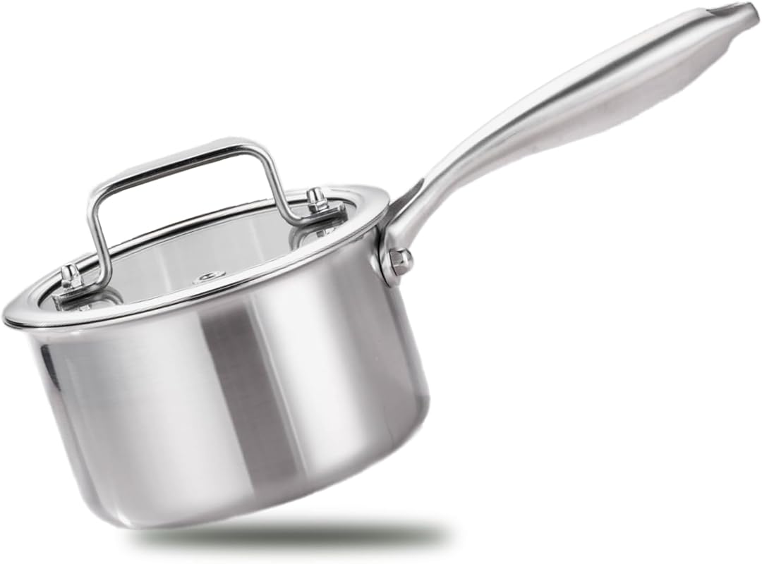 Triple Stainless Steel 1 Quart Saucepan with Clear Glass Lid for Ramen