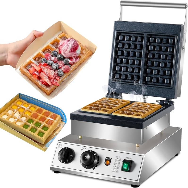 Commercial Belgian Waffle Maker, 1600W Rectangle Non-Stick Iron with T