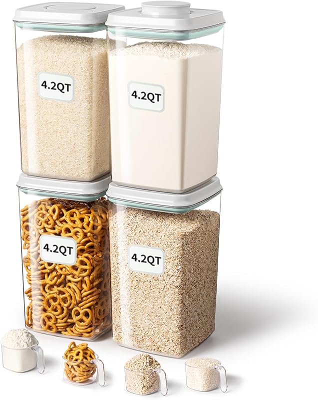 Ankou Airtight Food Storage Containers (4-Pack) with Pop Lids & Scoop,
