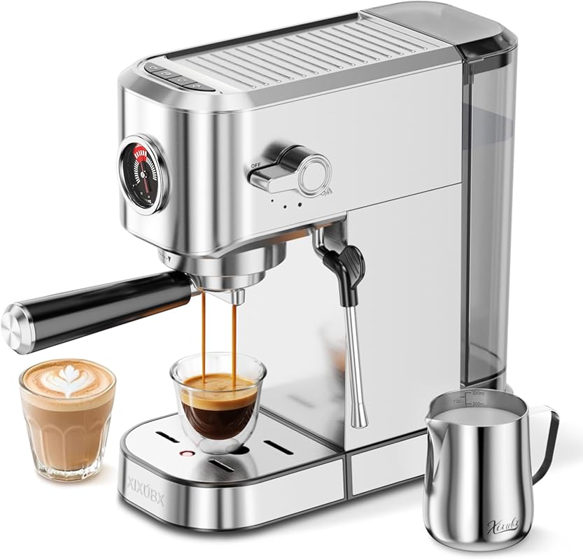 Compact 20 Bar Espresso Machine with Milk Frother, Stainless Steel Cof