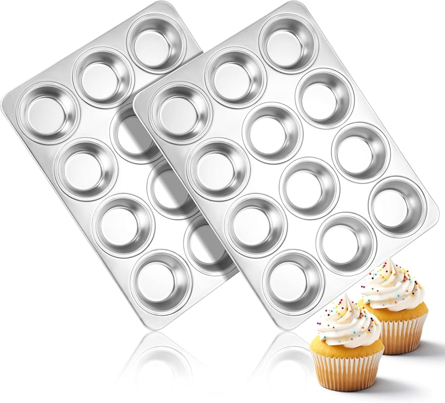 Herogo 2-Pack Stainless Steel 12-Cup Muffin and Cupcake Pan Set, Regul