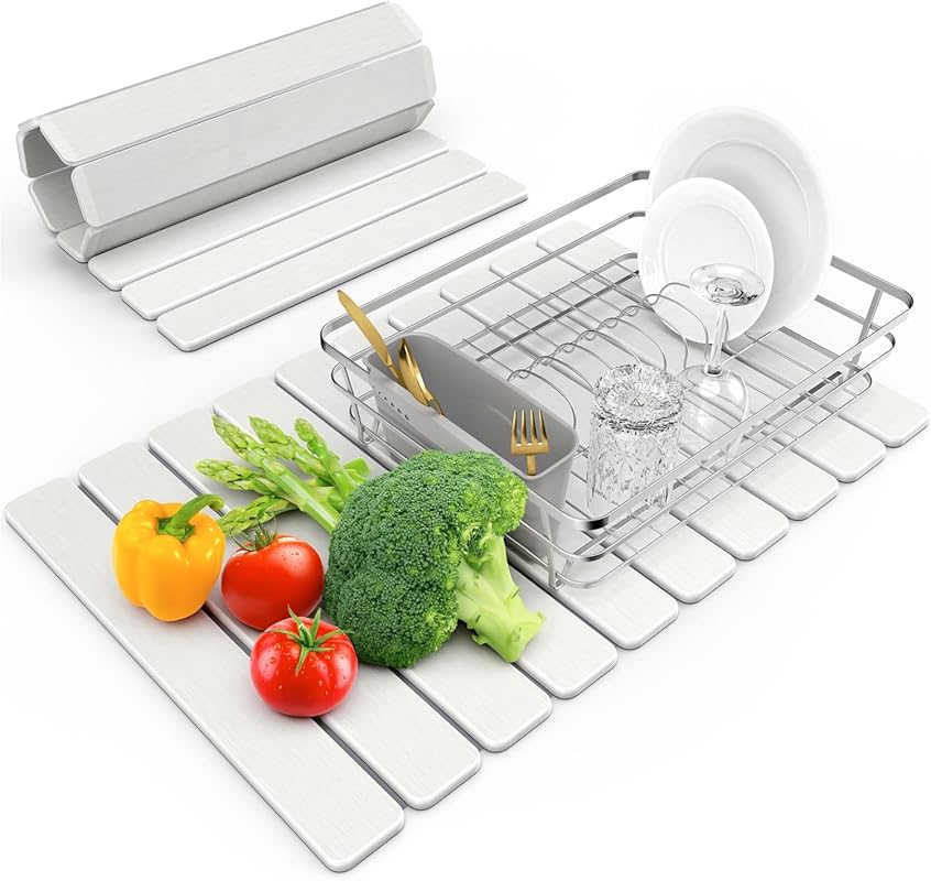 Large White Diatomaceous Earth Stone Drying Mat - Collapsible, Quick D