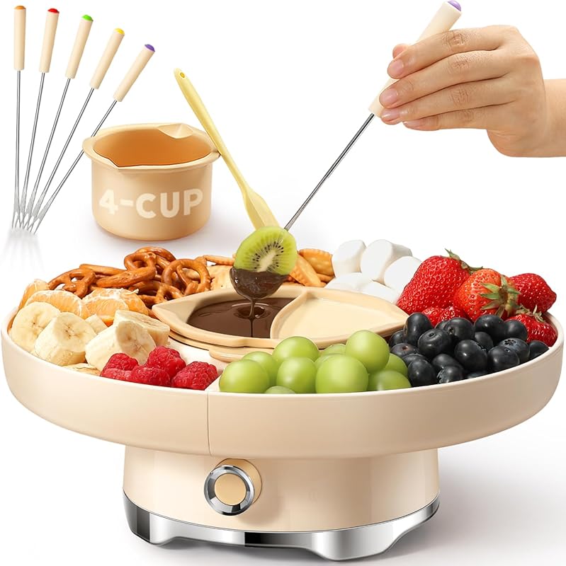 Electric Chocolate Fondue Pot Set, 4-Cup Melting Machine with Trays, F