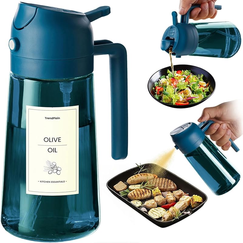 TrendPlain 16oz Blue Glass Olive Oil Sprayer Dispenser for Cooking, Ai