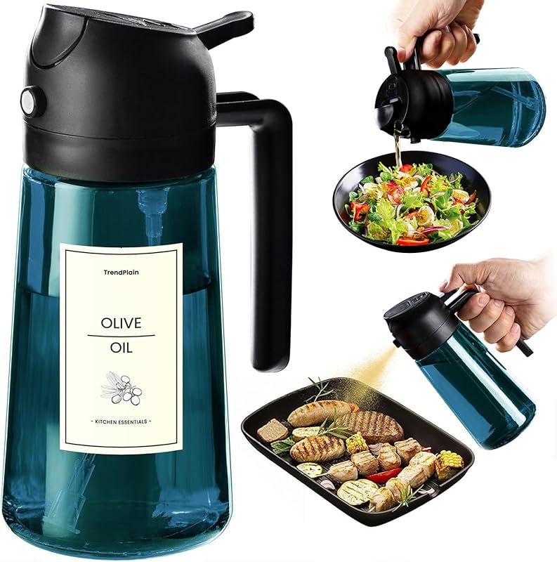 TrendPlain 16oz Blue Glass Olive Oil Sprayer Dispenser for Cooking, Ai