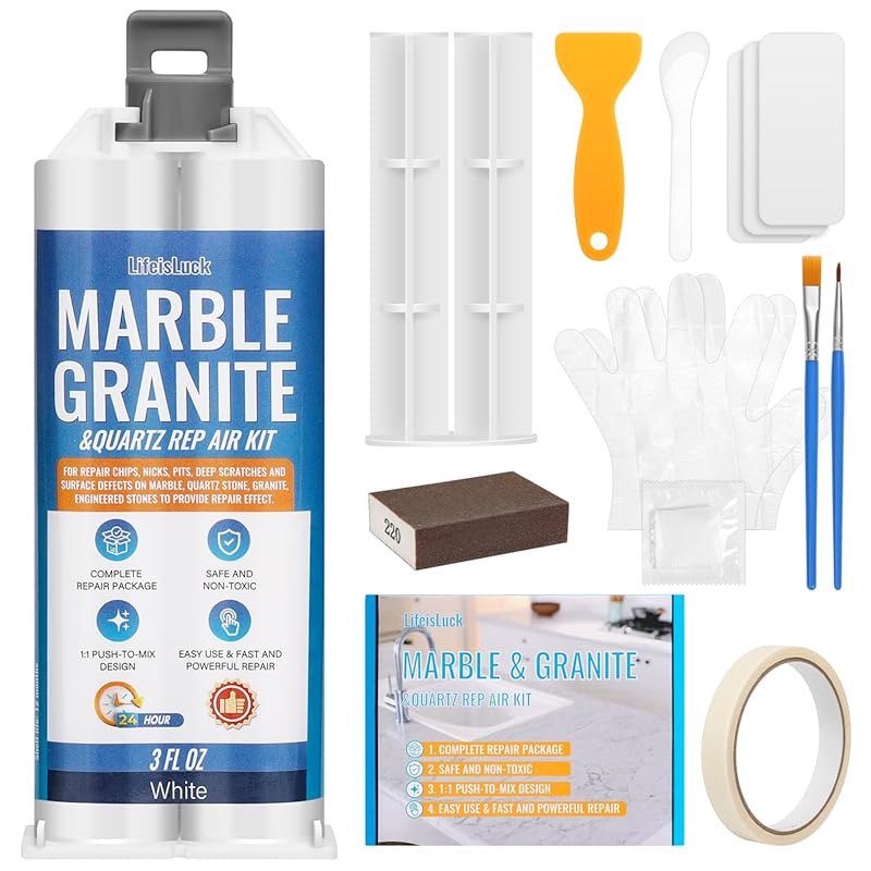 White Quartz Countertop Chip Repair Kit for Granite, Marble, and Other