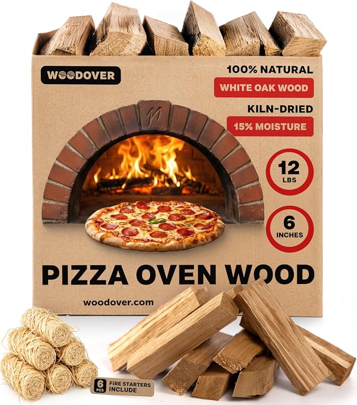 Kiln-Dried White Oak Pizza Oven Wood Logs with Fire Starters - 6-Inch,