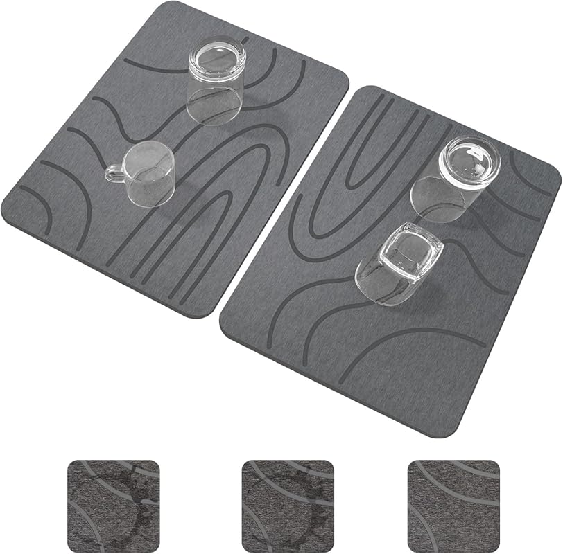 Diatomaceous Earth Stone Drying Mat for Kitchen Counter – 2 Pack, Quic