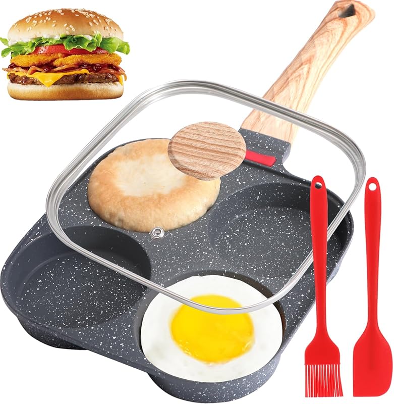 Premium 4-Cup Nonstick Egg Frying Pan with Lid