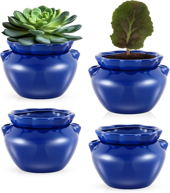 4 Pack 4 Inch Ceramic Self Watering African Violet Pots for Indoor Pla