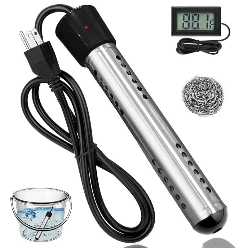2000W Portable Electric Immersion Water Heater with 304 SS Guard & LCD