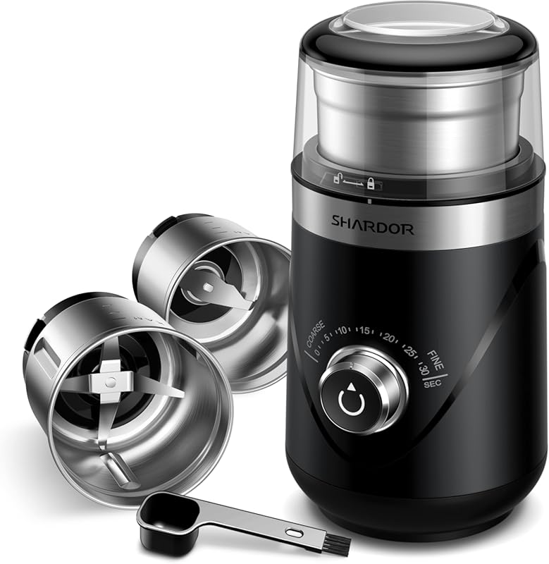SHARDOR Super Silent Electric Blade Coffee Grinder, Timed Coarse/Fine