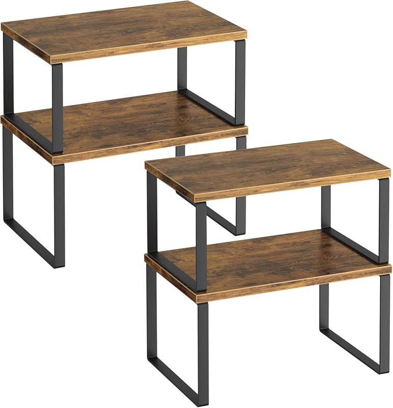 Rustic Brown Kitchen Cabinet Organizer Shelf Set (4-Pack), Sturdy Stac