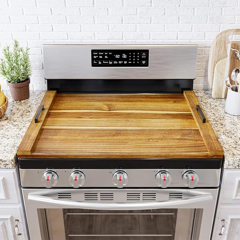 SpaceAid Noodle Board Stove Top Cover with Handles, Wood Tray for Gas 