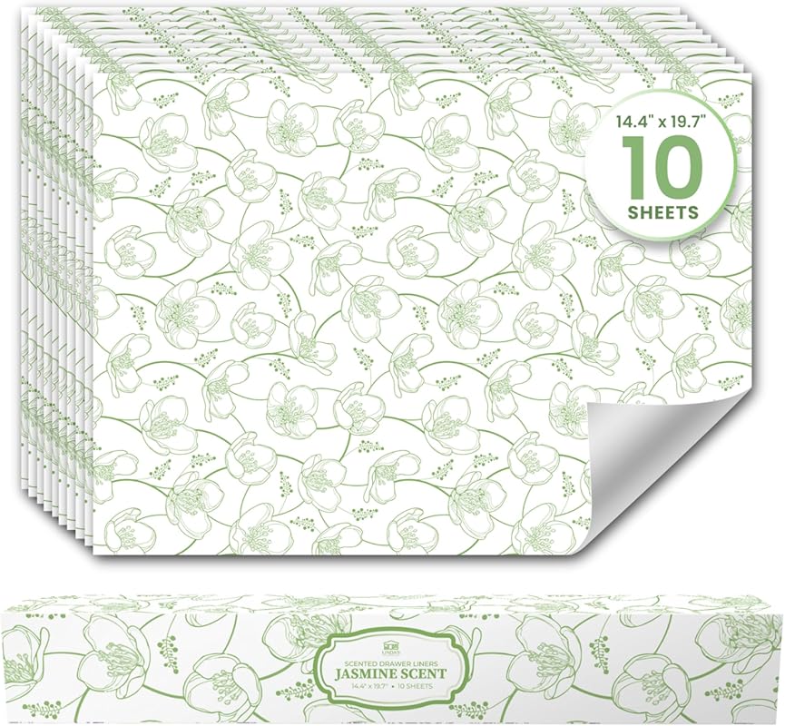 Linda’s Essentials Jasmine Scented Drawer Liners, 10 Large Non-Adhesiv
