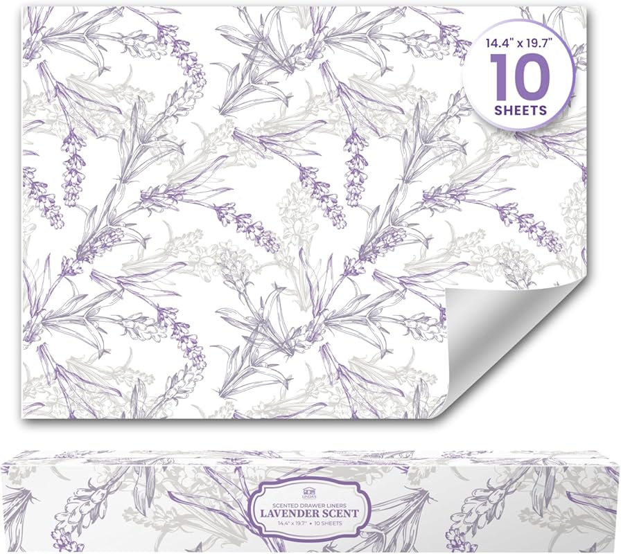 Linda’s Essentials Lavender Scented Drawer Liners, 10 Large Non-Adhesi