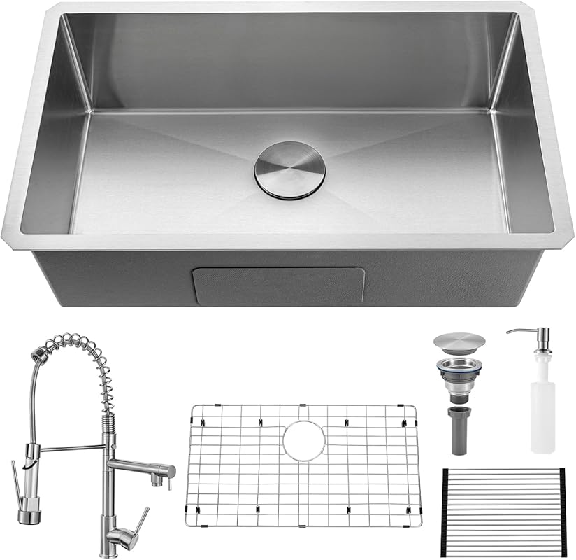 30 Inch Undermount Kitchen Sink & Faucet Combo, Modern Stainless Steel