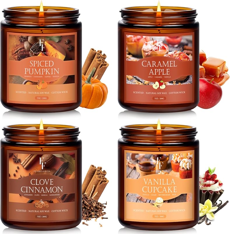 Fall Scented Natural Soy Wax Candle Set (4-Pack) for Home, Autumn Gift