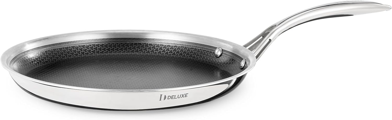DELUXE Hybrid Nonstick Griddle Pan 12-Inch, Stay-Cool Handle, Inductio