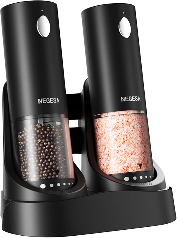 Electric Salt & Pepper Grinder Set, Rechargeable Base, Automatic, Larg