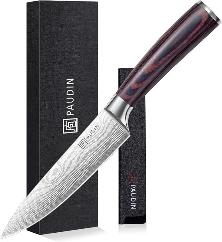 PAUDIN 6-inch Chef Knife, High Carbon Stainless Steel Utility Knife wi