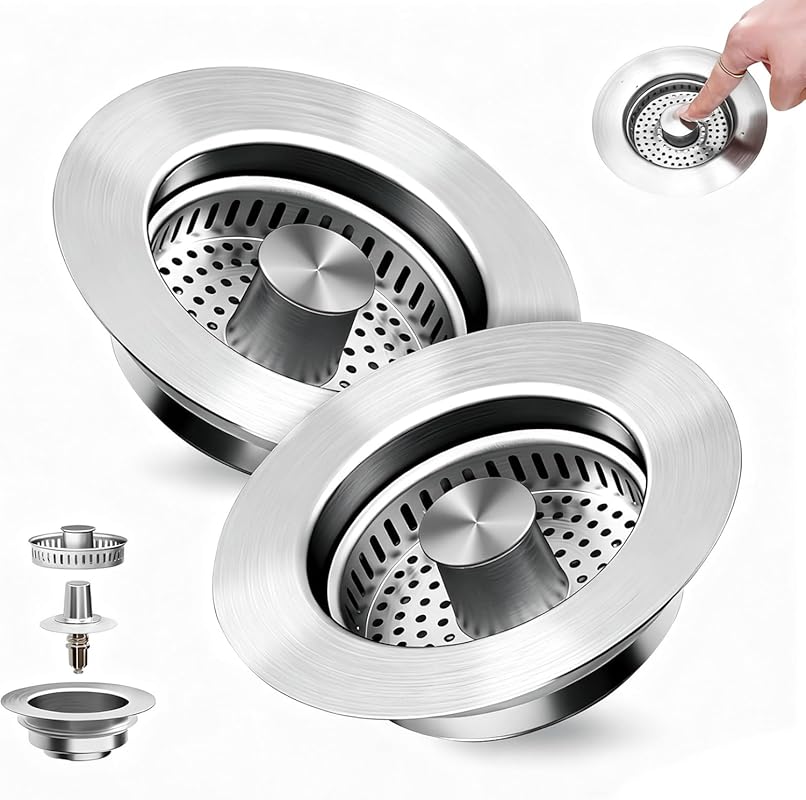 3-in-1 Pop-Up Kitchen Sink Strainer & Stopper, 304 Stainless Steel Ant