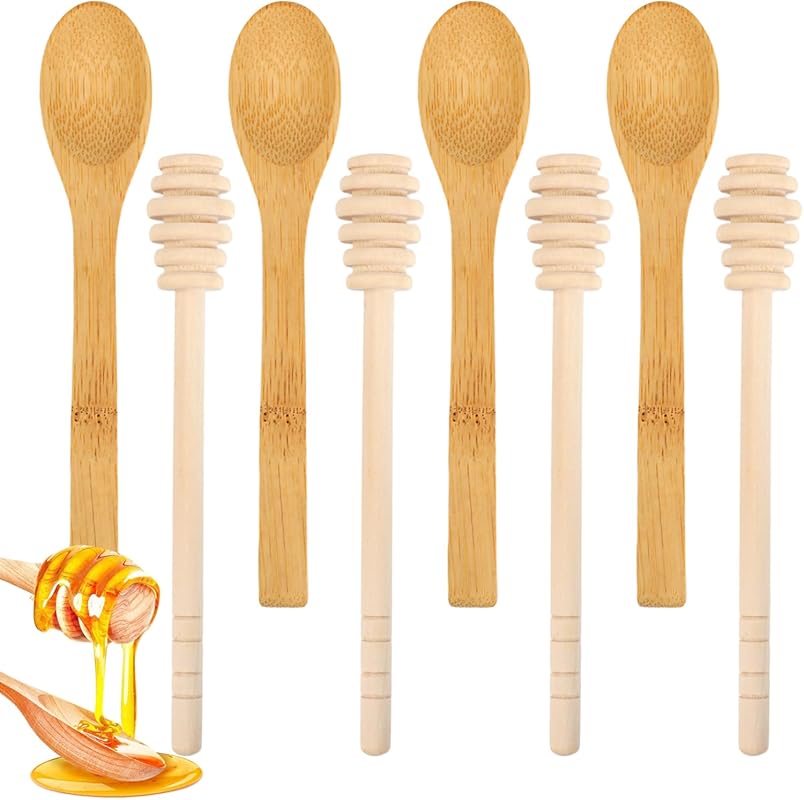 8-Pack 6.2 Inch Wooden Honey Dipper Sticks for Drizzling Honey Over Fo