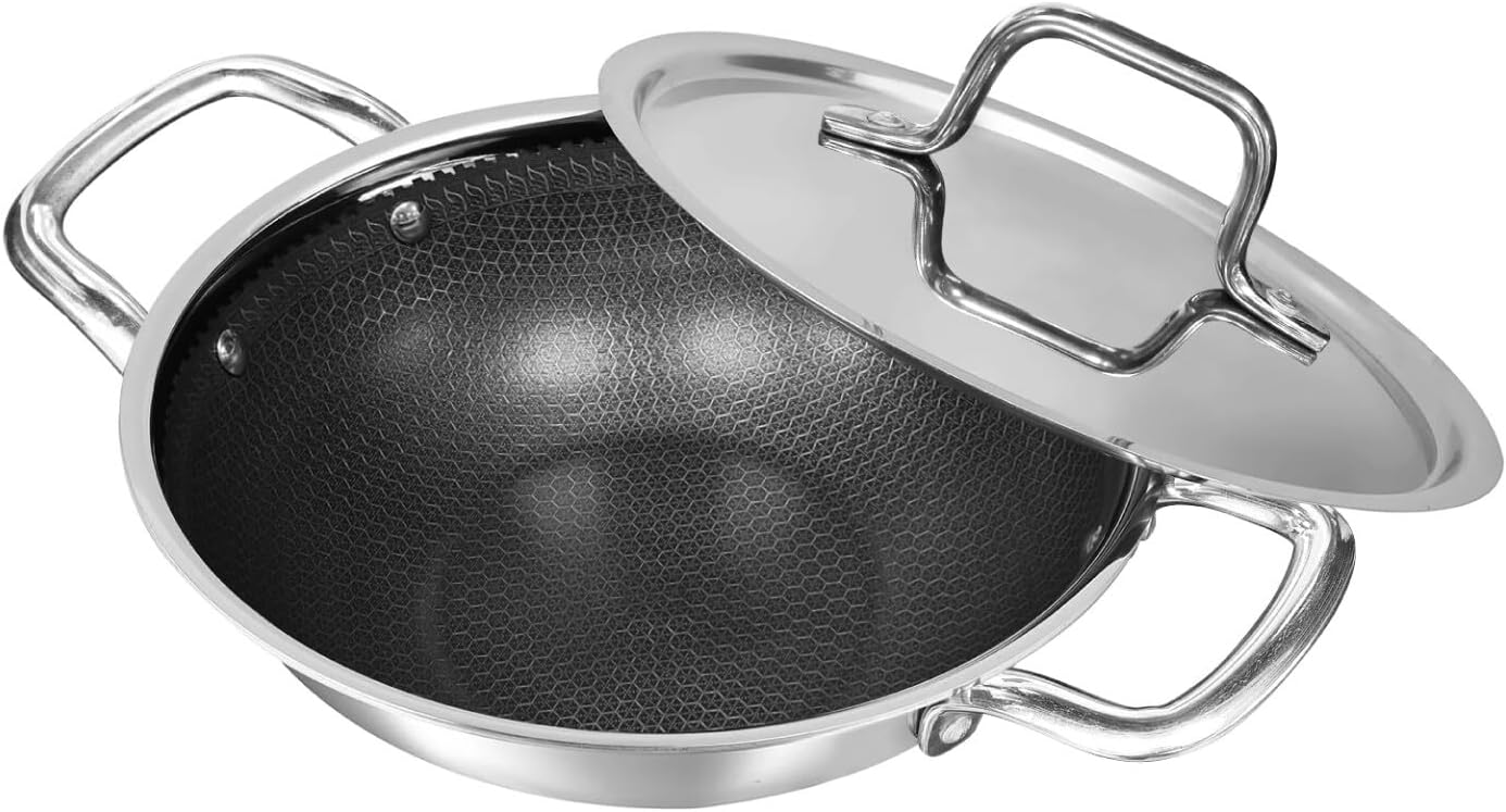Vinod Nutri-Tech 20cm Triply Nonstick Kadai with Lid, Scratch-Resistan