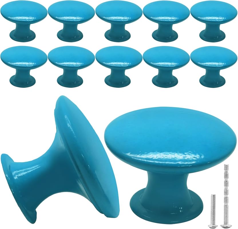 10 Pcs Blue Round Metal Cabinet Knobs, Cute Small Drawer Pull Handles 