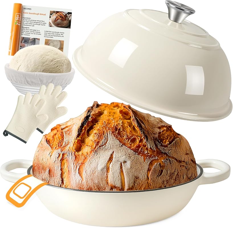 AHJ 6QT Enameled Cast Iron Dutch Oven Pot with Lid for Sourdough Bakin