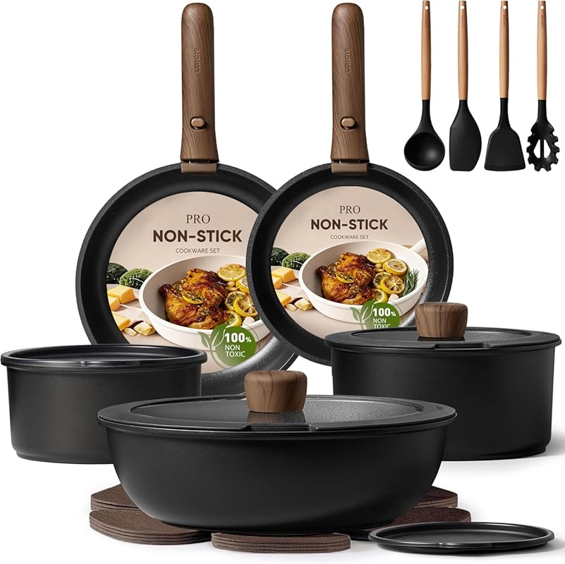 CAROTE 19-Piece Nonstick Cookware Set, Detachable Handle, Induction & 
