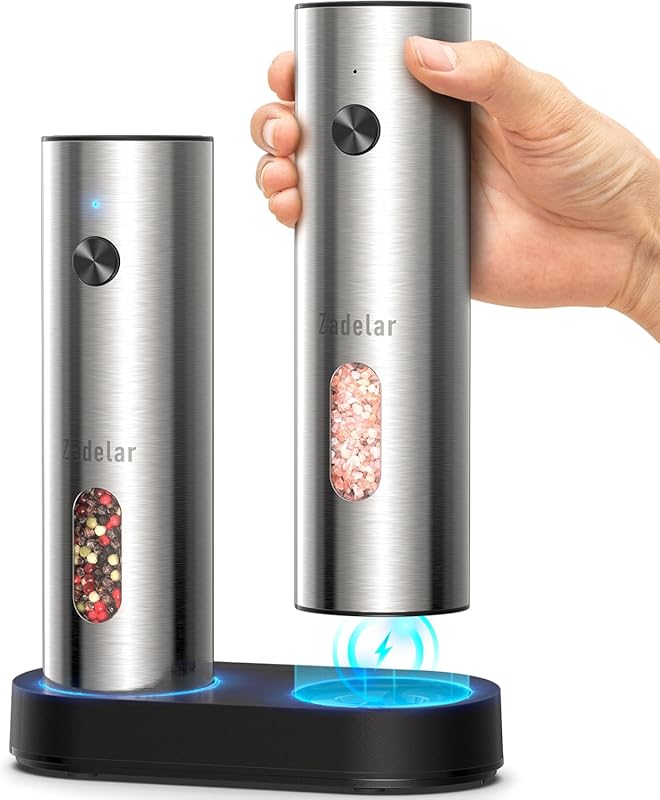 Electric Rechargeable Salt and Pepper Grinder Set: Stainless Steel Mil
