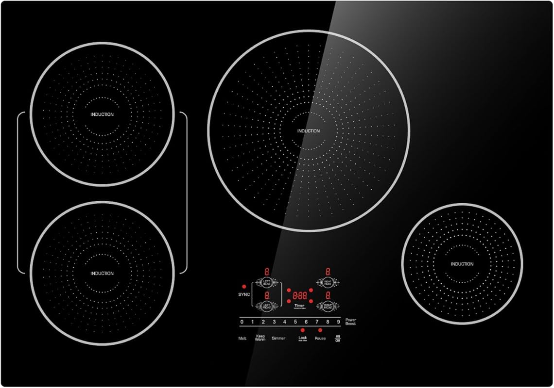 30 Inch Induction Cooktop, 4 Burner Flat Glass Stove with Bridge-SYNC,