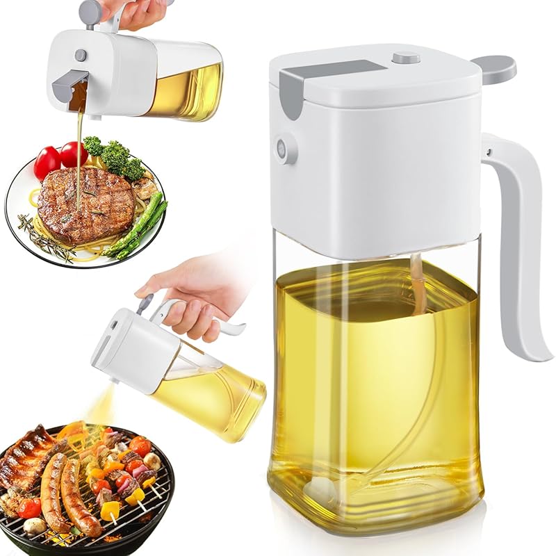 2-in-1 Olive Oil Sprayer Bottle & Dispenser, 500ml for Air Fryer, Sala