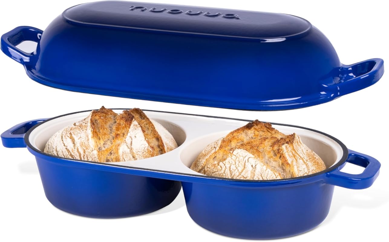 Nuovva Dark Blue Enamelled Cast Iron Dutch Oven Bread Loaf Pot, 16.5cm