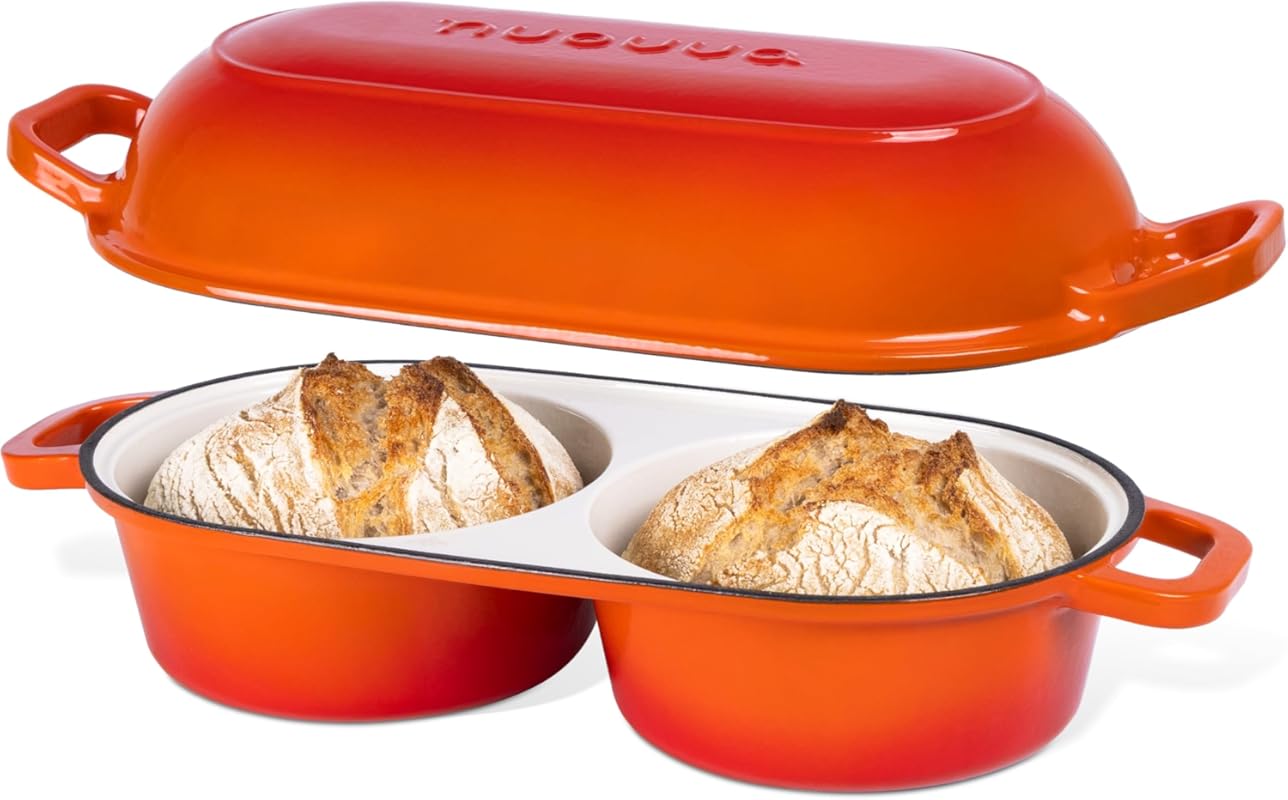 Nuovva Orange Enamelled Cast Iron Dutch Oven Bread Loaf Pot, 16.5cm, 5