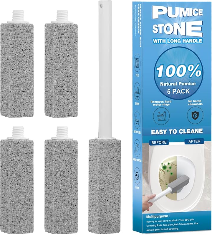 5 Pack Pumice Stone Cleaner with Extra Long Handle for Toilets, Bathtu