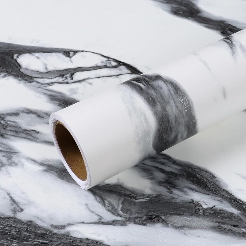VEELIKE 24''x118'' Modern Black & White Liquid Marble Contact Paper, W
