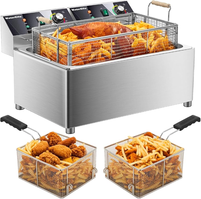 3600W Commercial Electric Deep Fryer, 27.4Qt Dual Tank with Timer and 