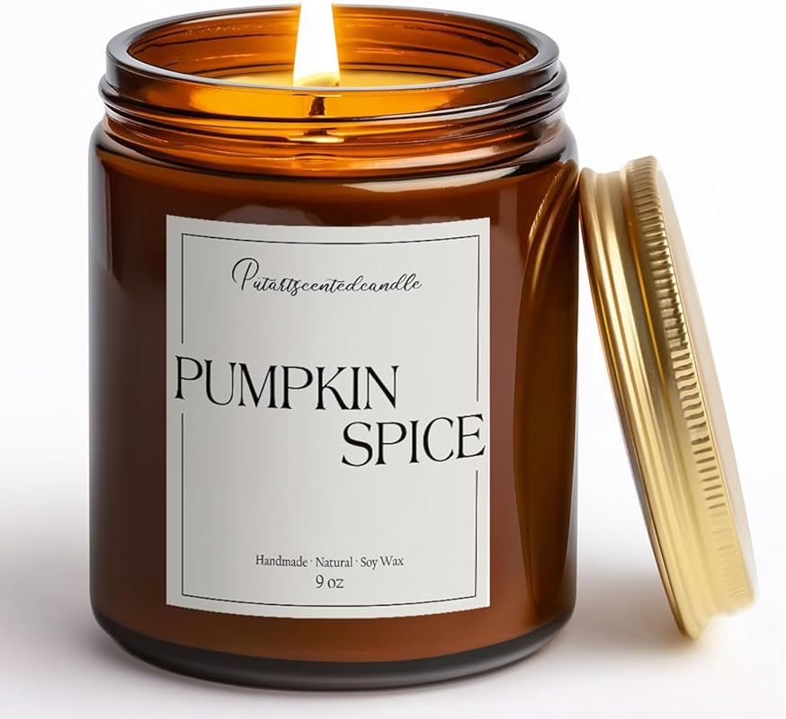 9 oz Natural Soy Wax Pumpkin Spice Scented Candle for Home, Non-Toxic 