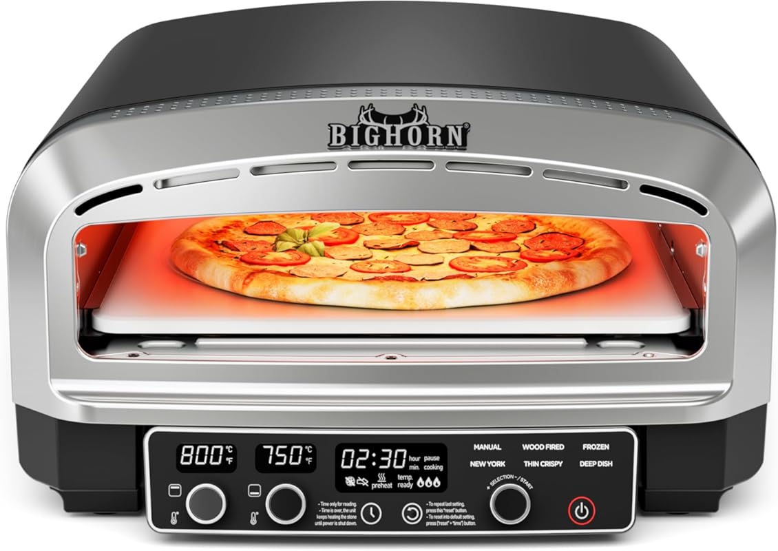BIG HORN OUTDOORS 14 Inch Electric Countertop Pizza Oven with 6 Preset