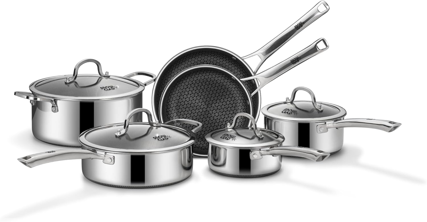 Hybrid Stainless Steel 10-Piece Non-Stick Cookware Set, PFOA Free, Ind