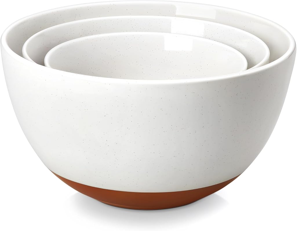 MALACASA TARA Ceramic Large Nesting Mixing Bowls Set of 3 for Cooking,